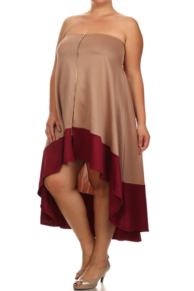 Plus Size Color Block Tan A Line Dip Hem Dress Plussizefix 7084