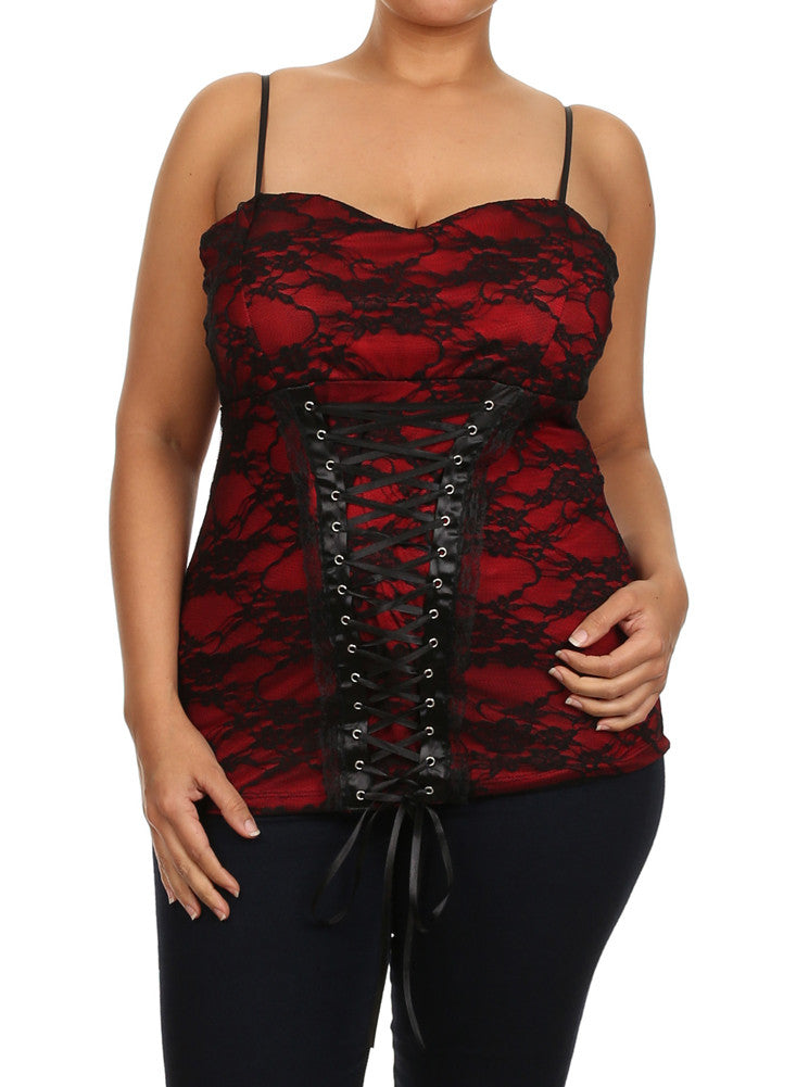 Plus Size Enticing Floral Lace Red Corset Plussizefix