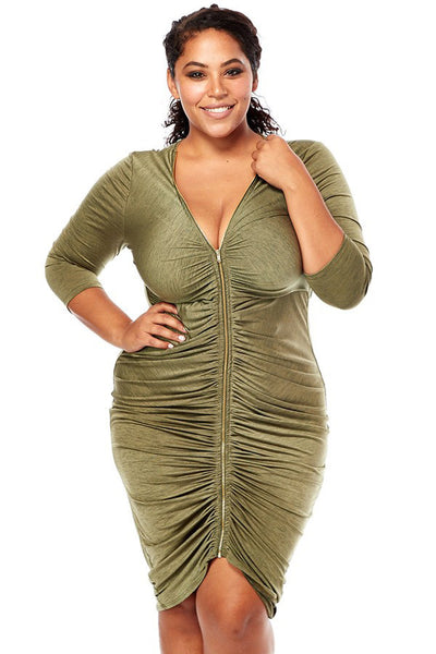 Plus Size Shine Bright Front Zipper Ruched Dress Plussizefix 