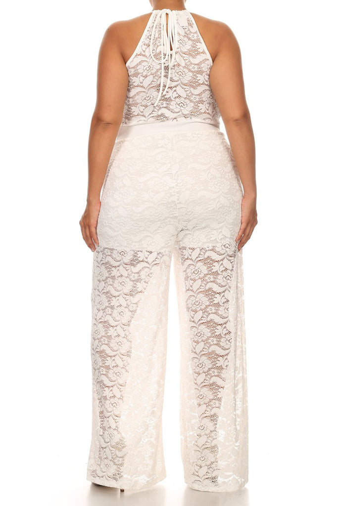 Wide Leg Lace Sleeveless Plus Size Jumpsuit Plussizefix 0501