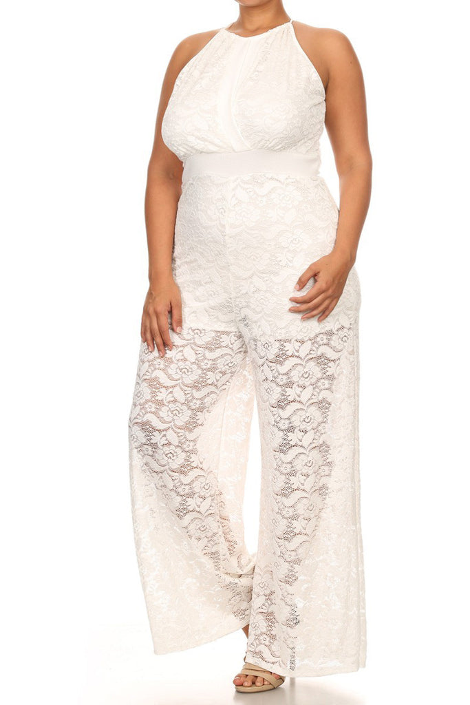 Wide Leg Lace Sleeveless Plus Size Jumpsuit Plussizefix 