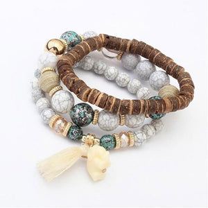 Multilayered Bead Bracelet With Elephant Charm White / one-size bracelet