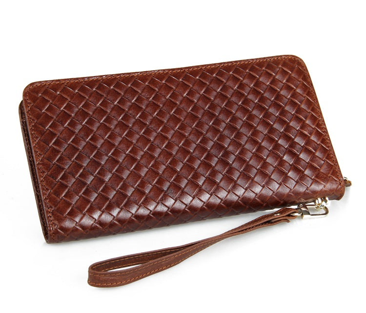 Charlotte Brown Unisex Woven Leather Clutch Wallet Bag
