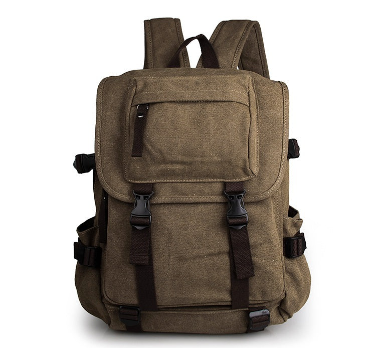 Rugged Cotton Lining Canvas Backpack - Light Brown