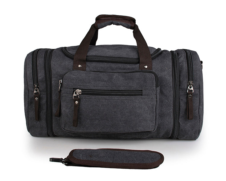 Large Weekender Canvas Duffle Bag - Black