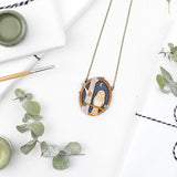 Layla Amber Night Owl wooden hand painted necklace