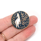 Magic Is Real - Blue Circle Lapel Pin Badge with Unicorn and Stars