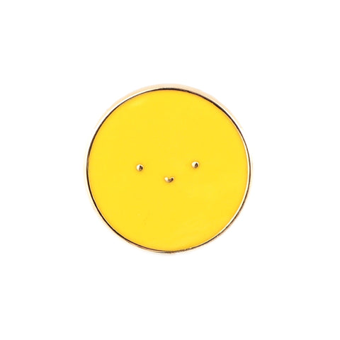 Golden Hour Sun enamel pin - yellow circle badge with happy face