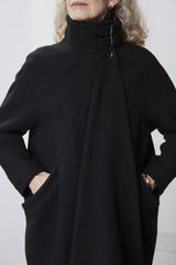 Rachel Comey Winter Coat in Black, Close Up, Made in America