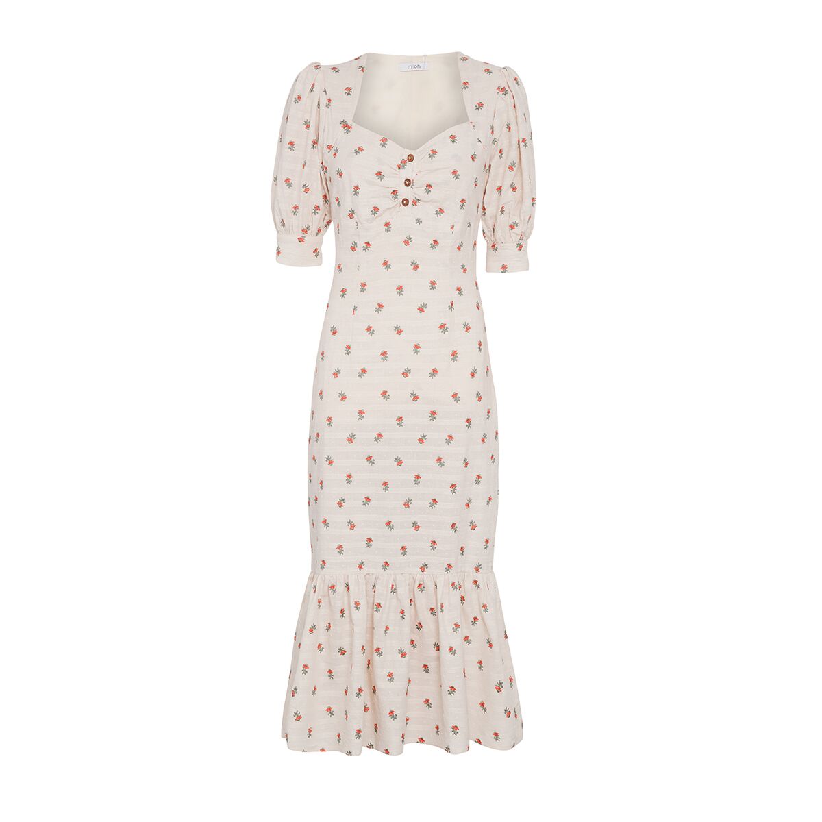 VERBENA - Vestido midi de plumeti con flores bordadas