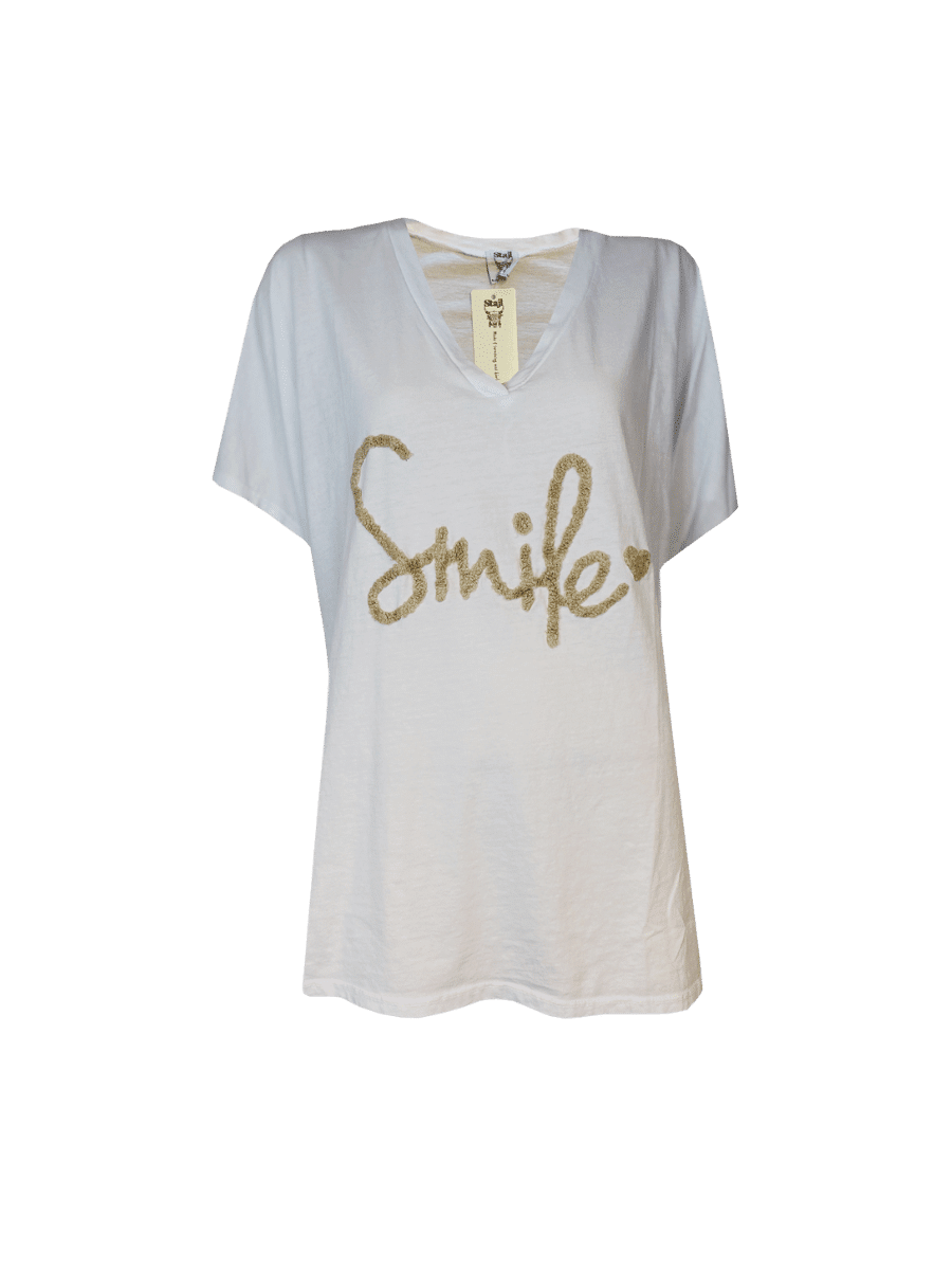 Smuk hvid T-shirt fra med smile tryk | Shop online Hellek-art – K-Art