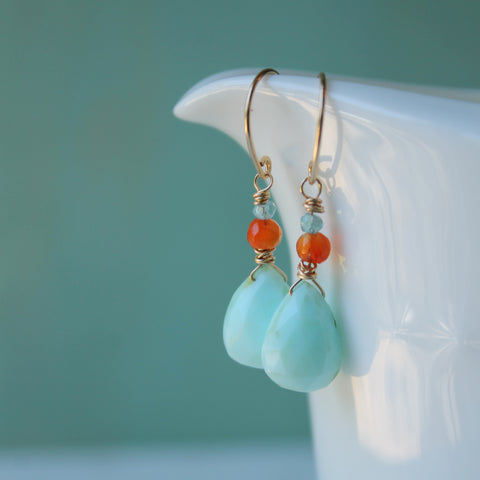 Peruvian Opal and Carnelian Gemstone Earrings