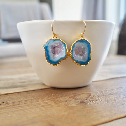 Blue Sliced Agate and 14K gold filled earrings