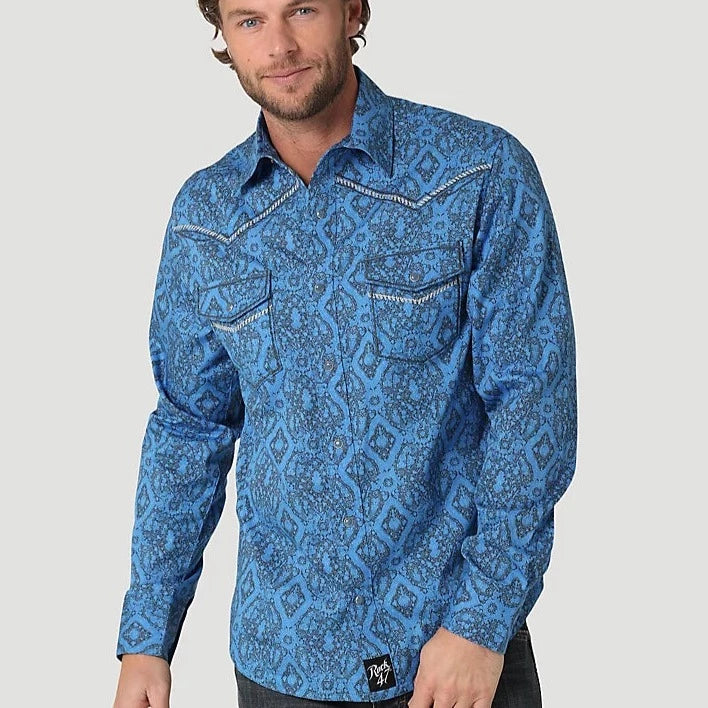 Wrangler Rock 47 Men's Black /Blue Embroidered Western Shirt – Branded  Country Wear