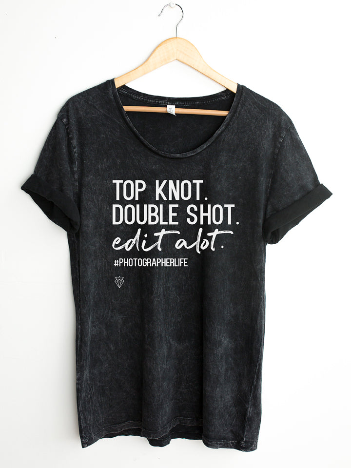Photographer shirt top knot double shot
