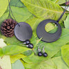 Shungite Jewelry Set - Earrings studs, Earrings Small Sphere, Pendant Small Circle, Pendant Double Circle
