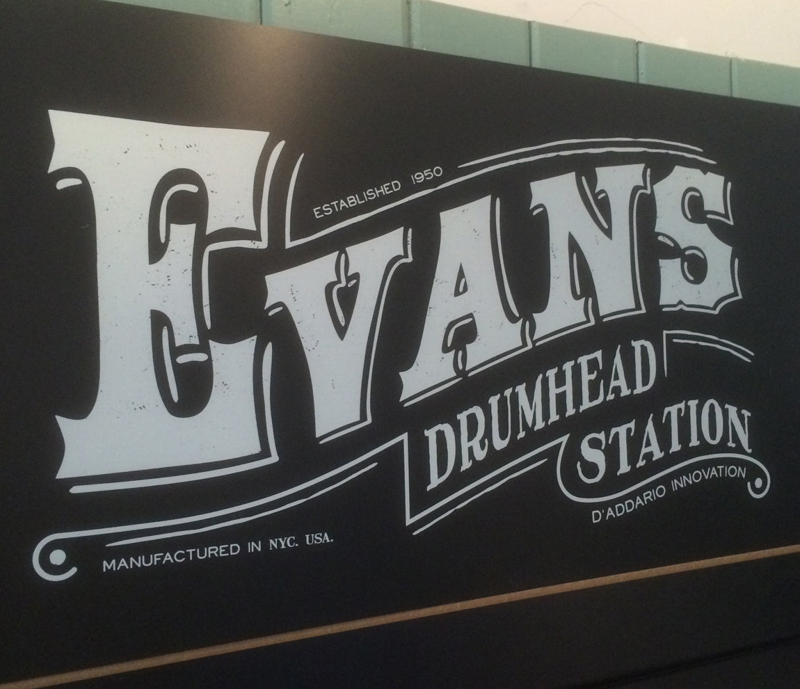 Evans drum head station at Newcastle Drum Centre