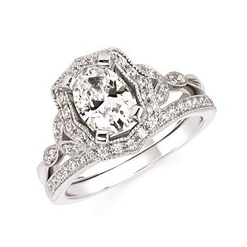 Ostbye Forever Elegant™ 1/5 Ctw. Diamond Semi Mount shown with 1 Ct. Oval Center Diamond in 14K Gold