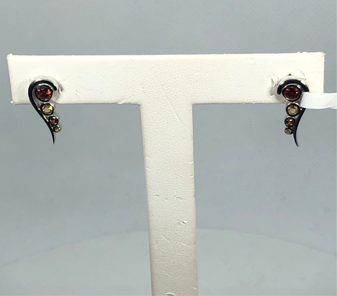Garnet and Golden Citrine Silver Earrings