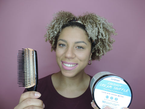 Nat from CurlShoppe with a Modified Denman Brush and Coconut Cream Souffle