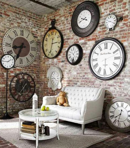 Industrial wall for clocks in contemporary home