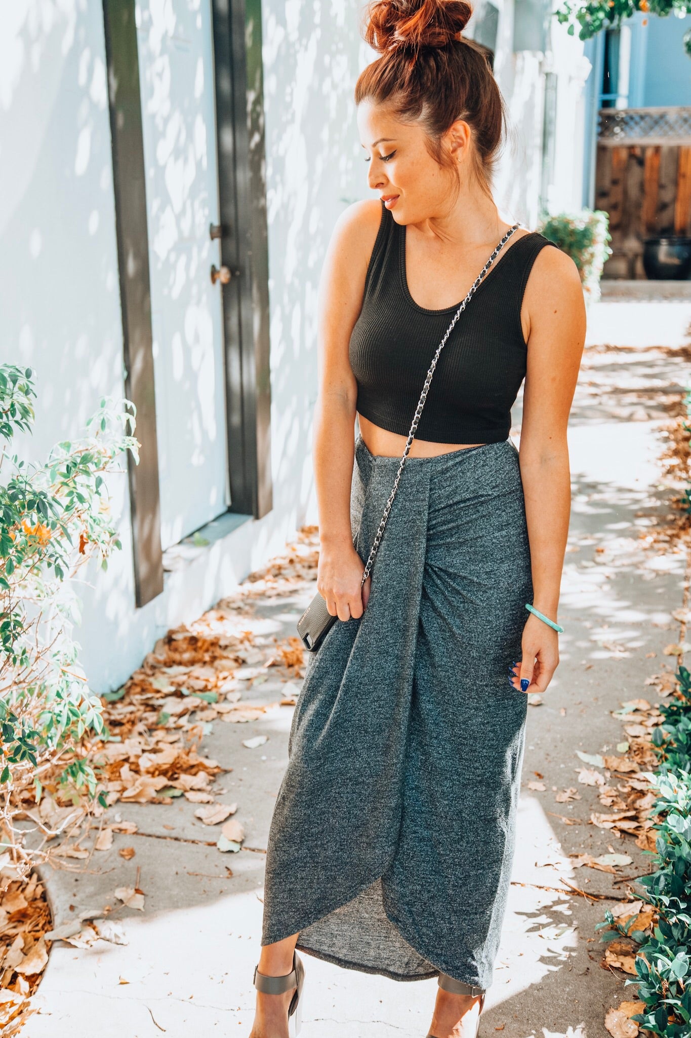 Midi Draped Pencil Cut Skirt - Charcoal