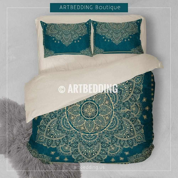 Mandala Bedding Teal And Gold Mandala Duvet Cover Set Henna