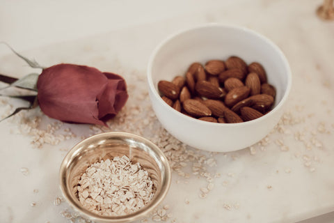 Rose and oatmeal and almond ingredients