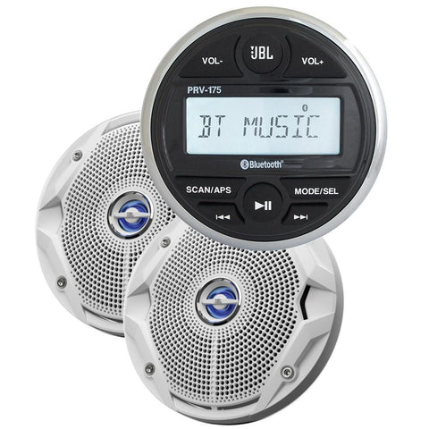 JBL MPK175 w-PRV 175 AM-FM USB Bluetooth® Gauge Style Stereo & MS6520 6.5" Coaxial Marine Speakers (Pair)