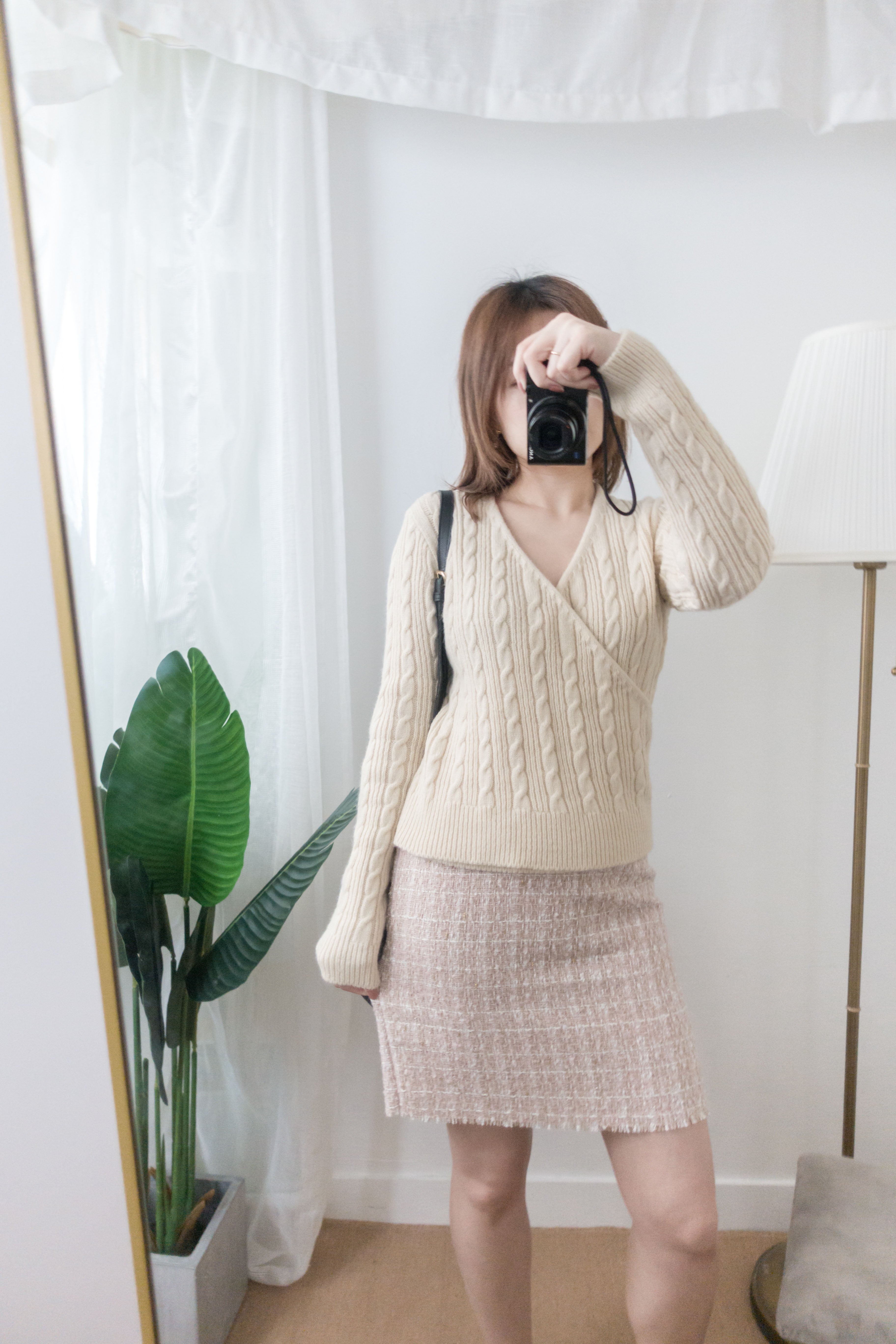 Cross knit 米白色疊領口鈕紋針織, Knit/ KT8155