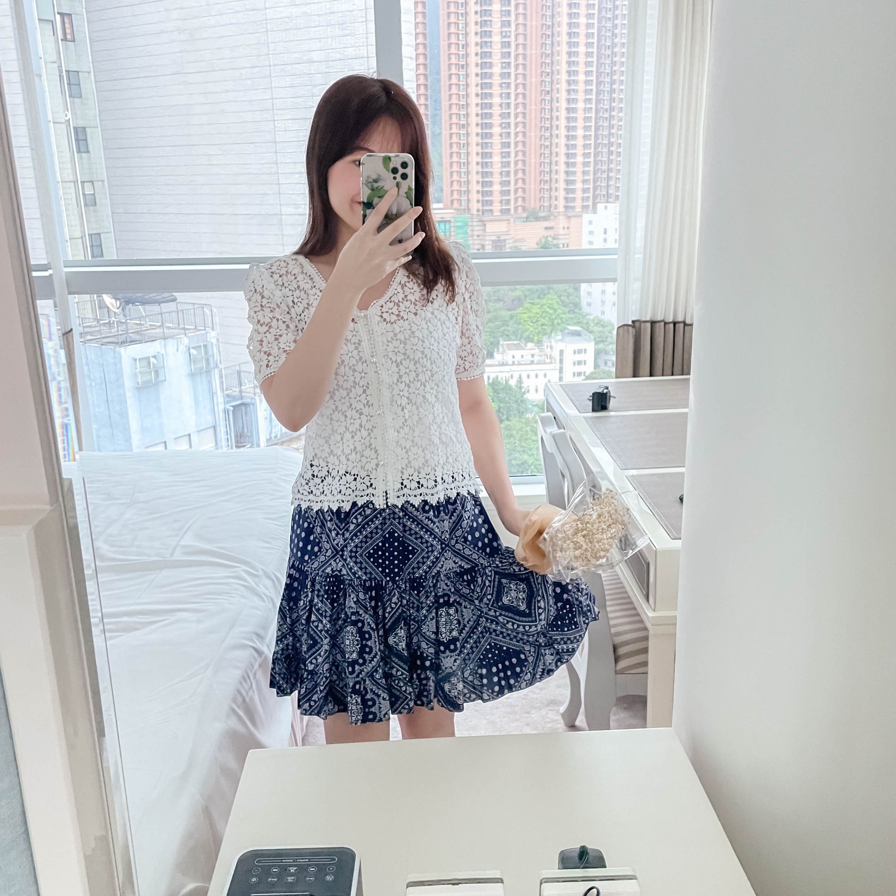 Ethnic 深藍白色民族雕花Ruffle裙擺(褲裡布), Skirt/ SK8524