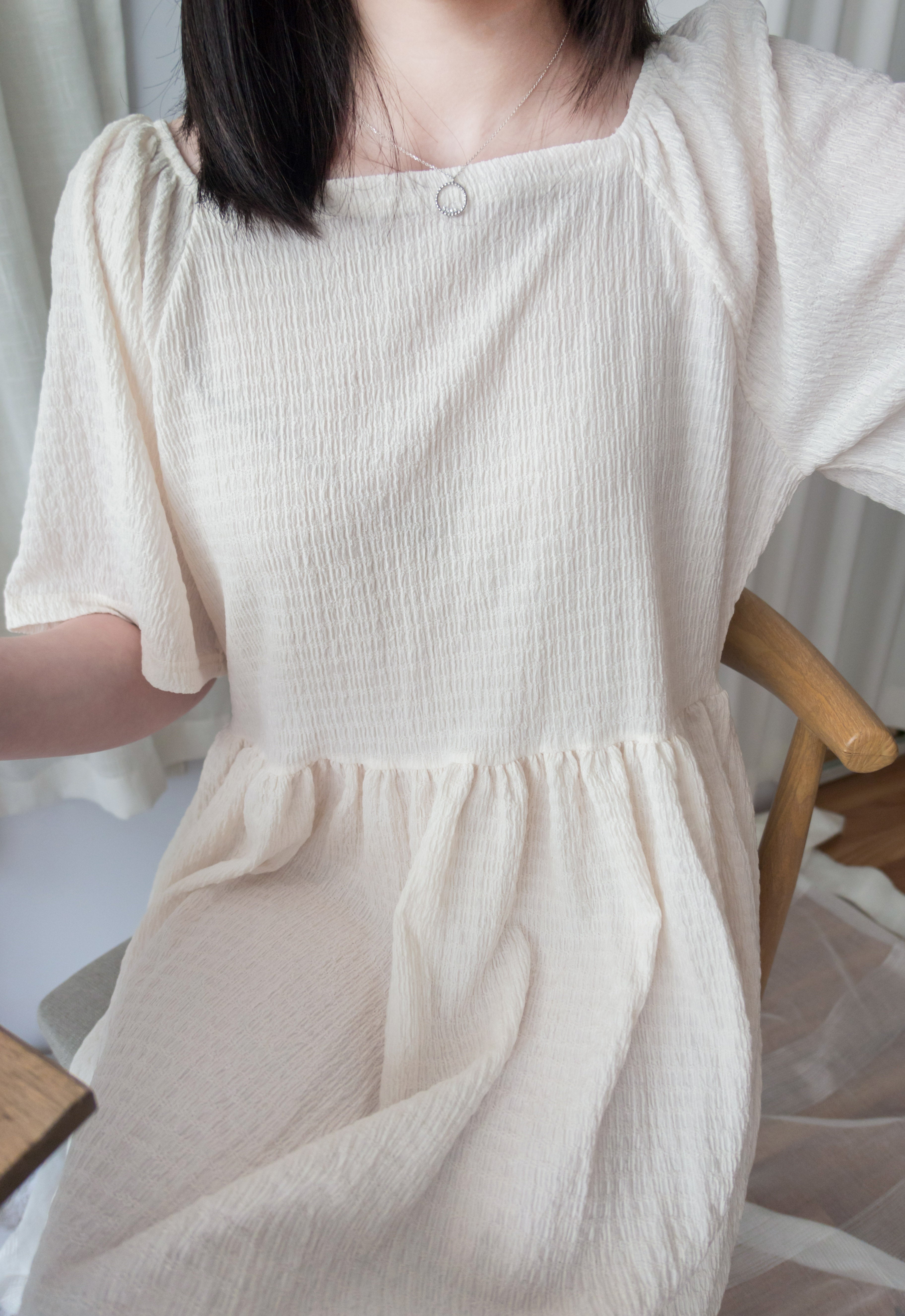 Dream Jasmine 方領傘袖寬鬆車皺連身裙, Dress/ DS9067 (Lavender sold out)