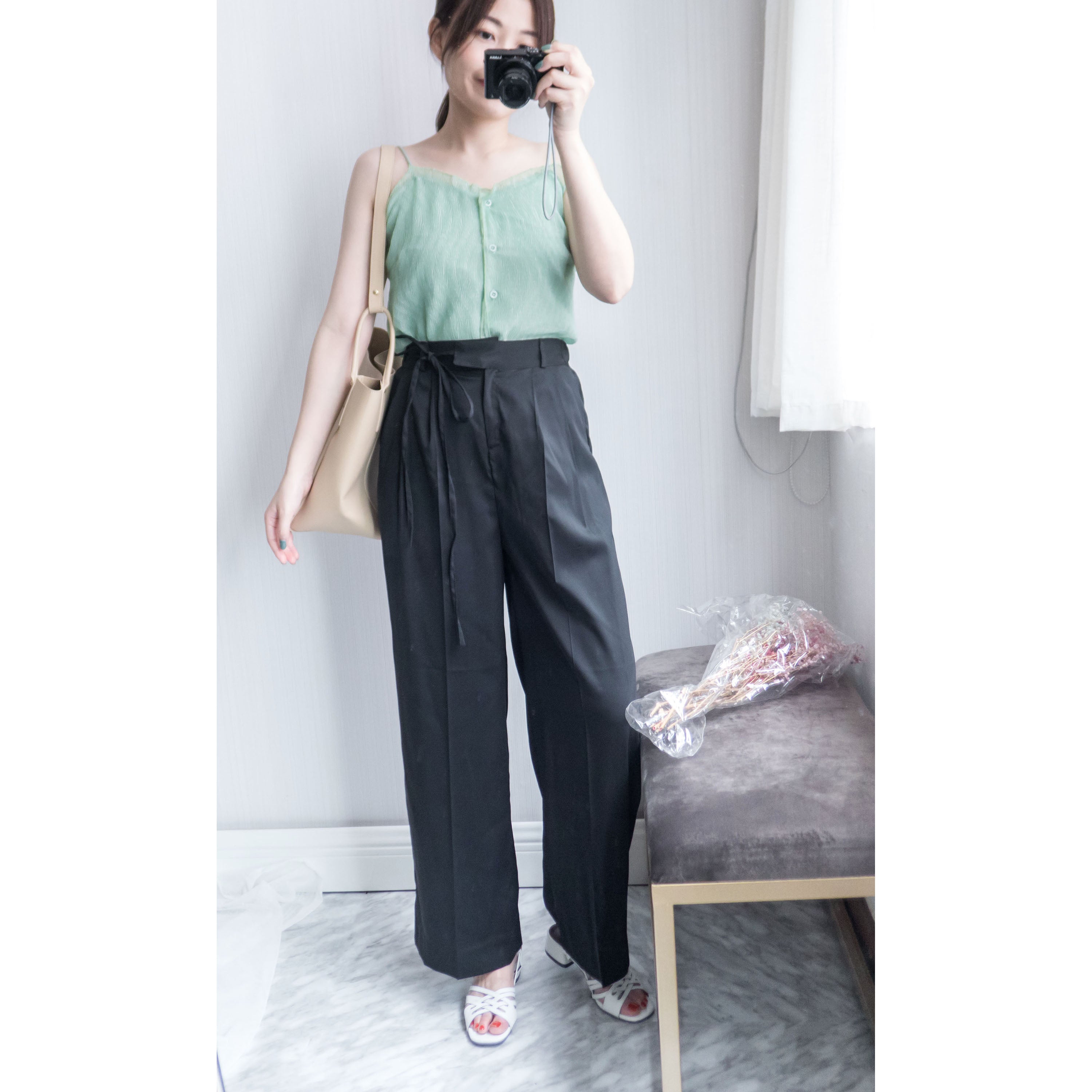 Silk Side chic 絲感雪紡側綁帶直腳褲, Pants/ PT8216