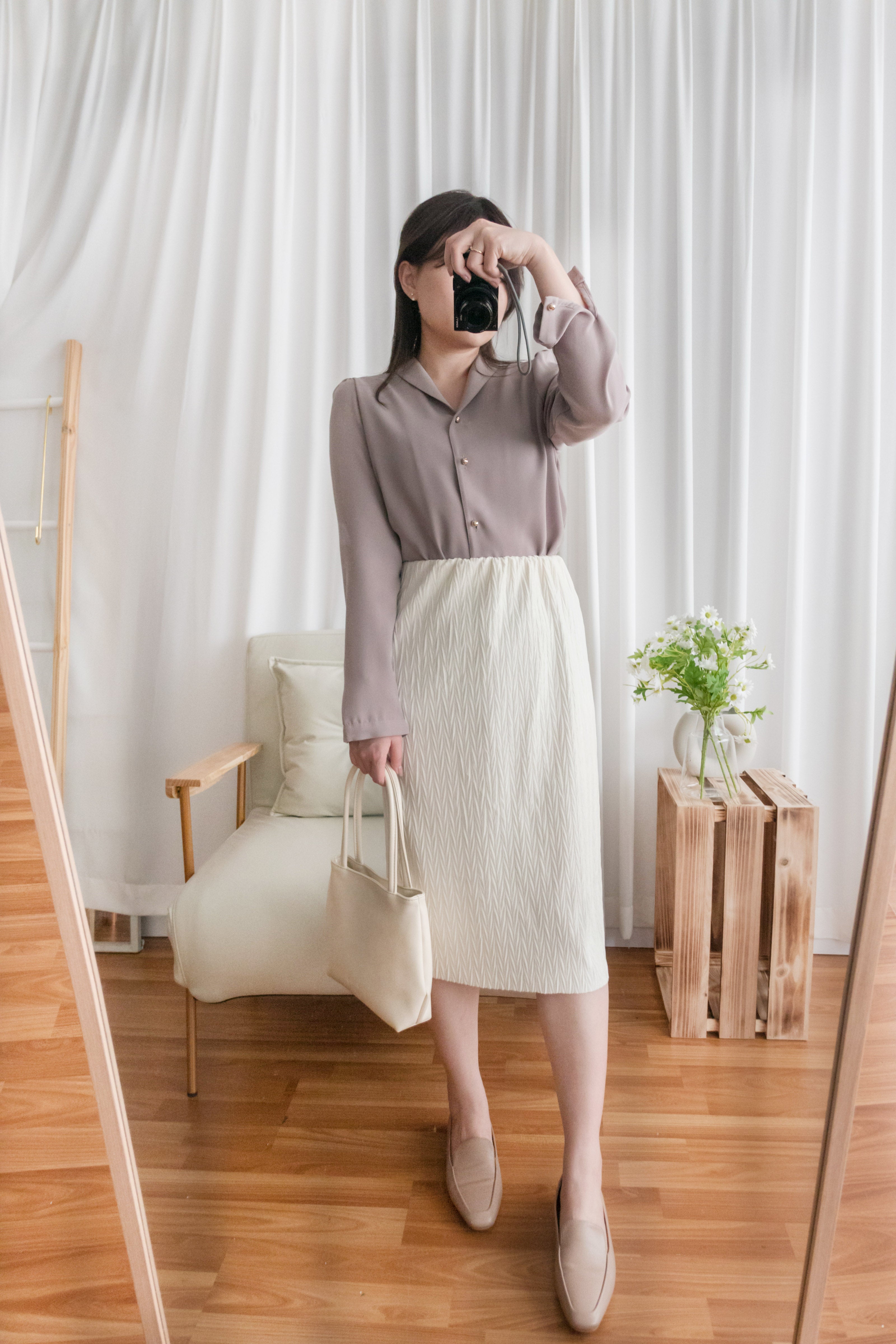 Patterned Suede 內橡筋直身闊鬆後開叉顯瘦, Skirt/ SK8663