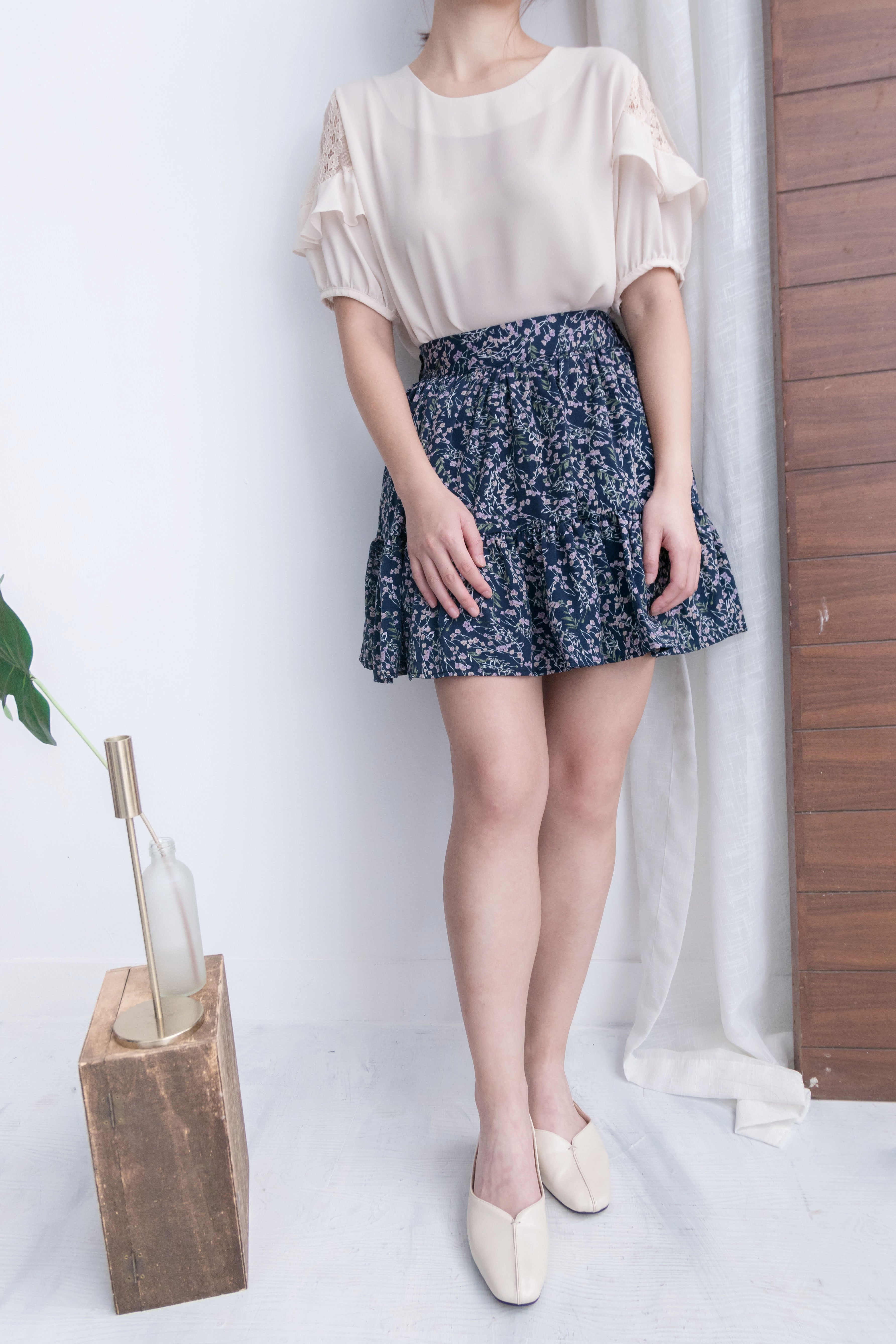 Branches 深藍色傘形花枝印花褲裡裙, Skirt/ SK8416