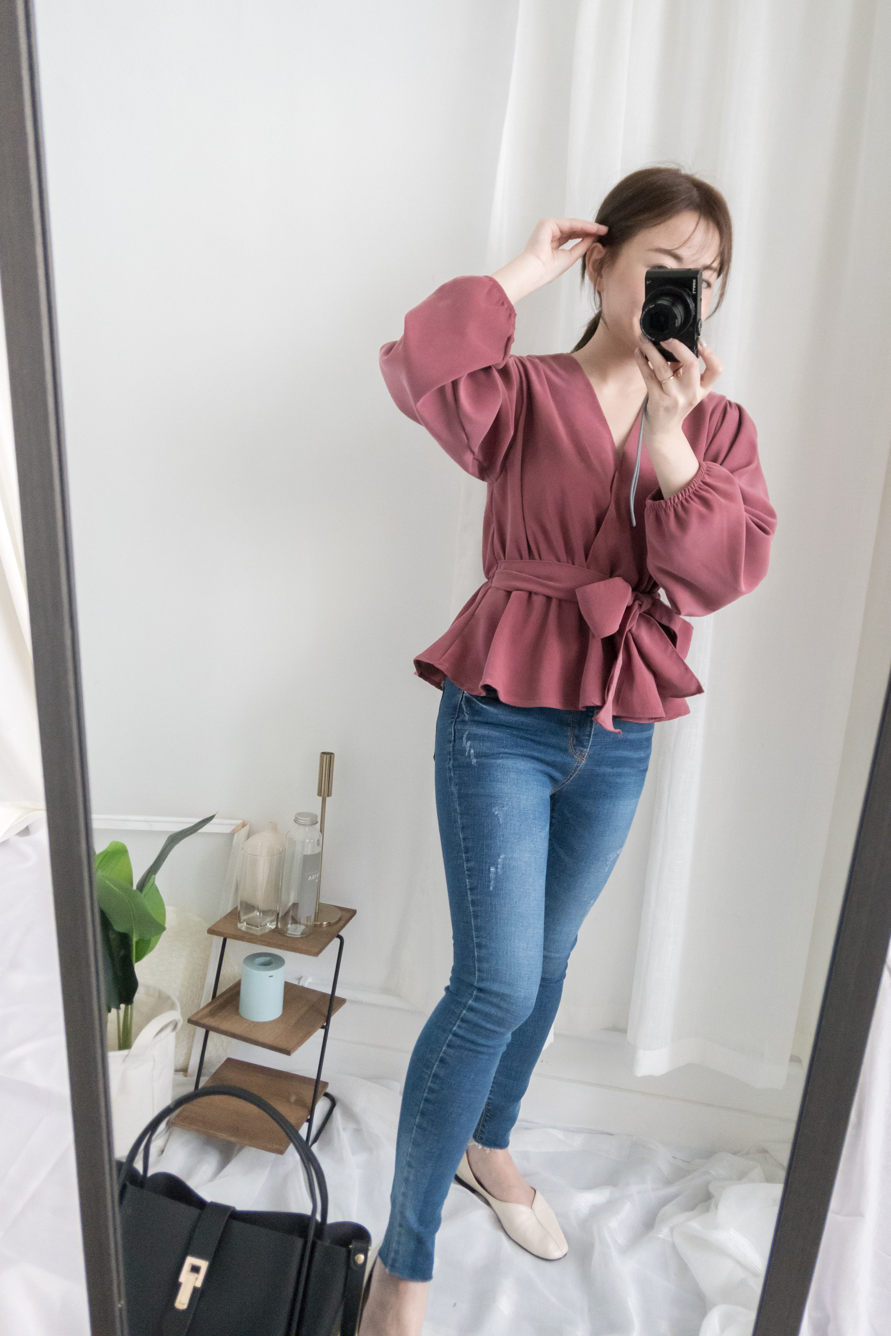 Ribbon 小絨面蝴蝶腰帶大波浪裙擺, Blouse/ BU8603