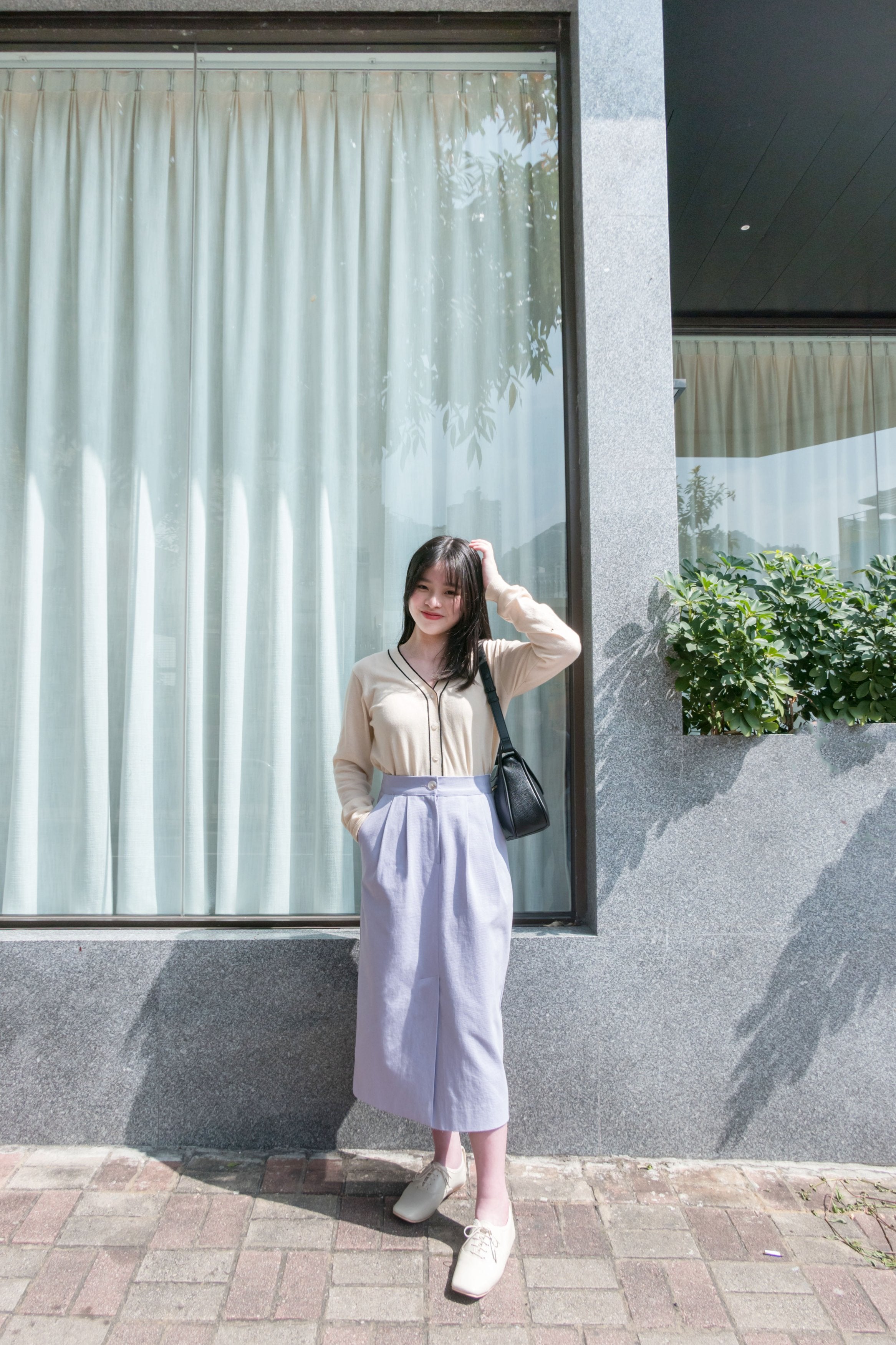 /香芋 白/ 前褶修飾腰間肉肉開叉裙, Skirt/ SK8577