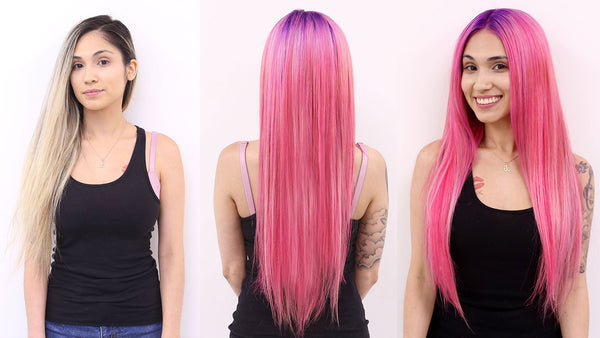 before after transformation pink hair