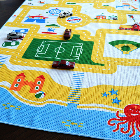 Play Mat Travel Beach Towel for Kids - beach town design. The towel is the toy!
