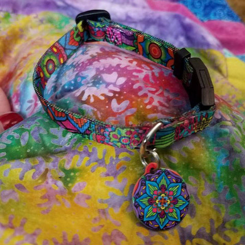 mandala cat collar with zen design for a cat or yoga kitty