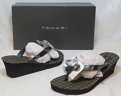 TAHARI Women's Ava Wedge Sandal - Black - Multi SZ - NIB - MSRP $39 - ShooDog.com