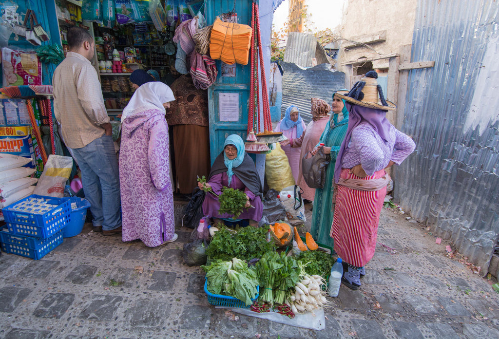 Street Scenes in Chefchaouen, Morocco by Sophee Smiles - Old Ladies at Street Stall