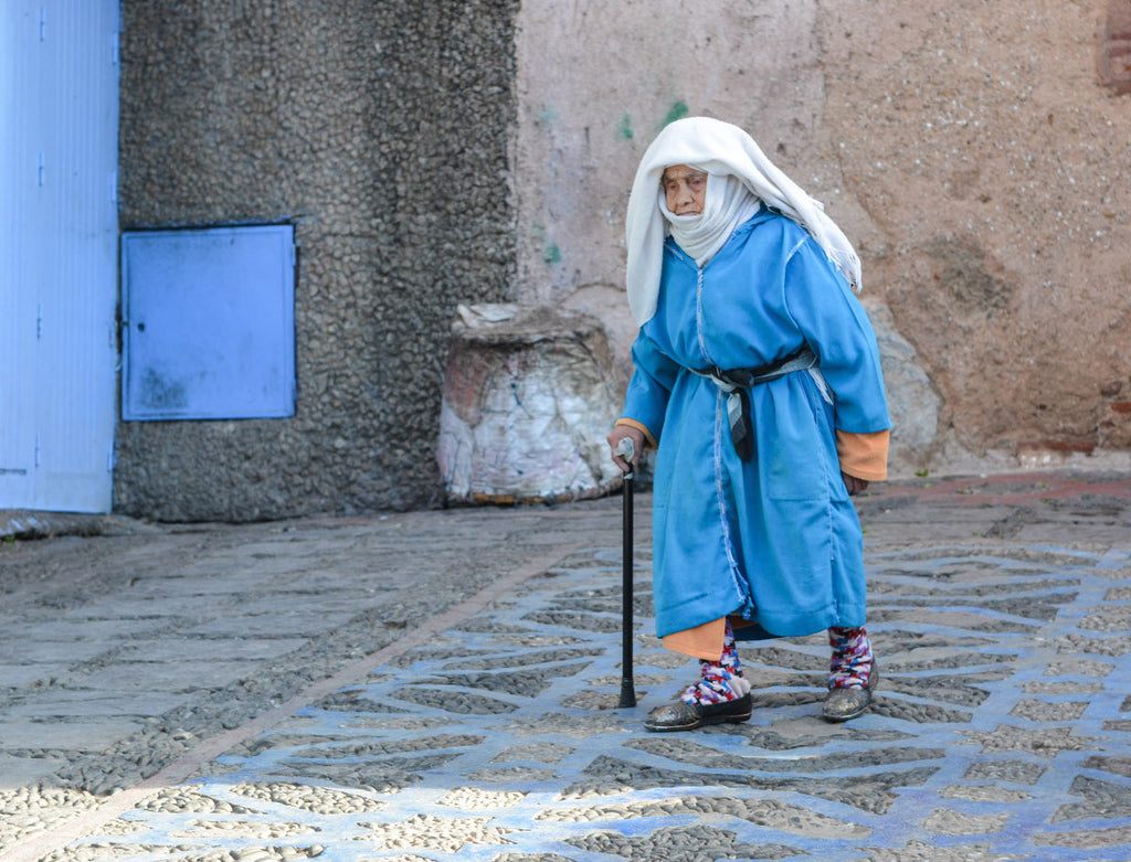Street Scenes in Chefchaouen, Morocco by Sophee Smiles - Old Lady Walking
