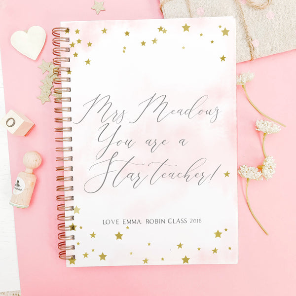 Personalised Teacher's thank you notebook gift "Stars" - Lily Summery