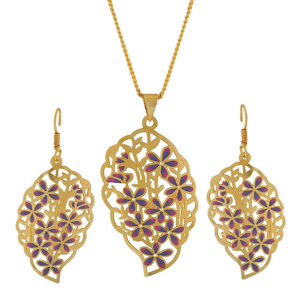 Meenakari Pink Blue Filigree Friend's Party Pendant Set with Earrings - MCHUJP3DC849 Meenakari Pink Blue Filigree Friend's Party Pendant Set with Earrings - MCHUJP3DC849