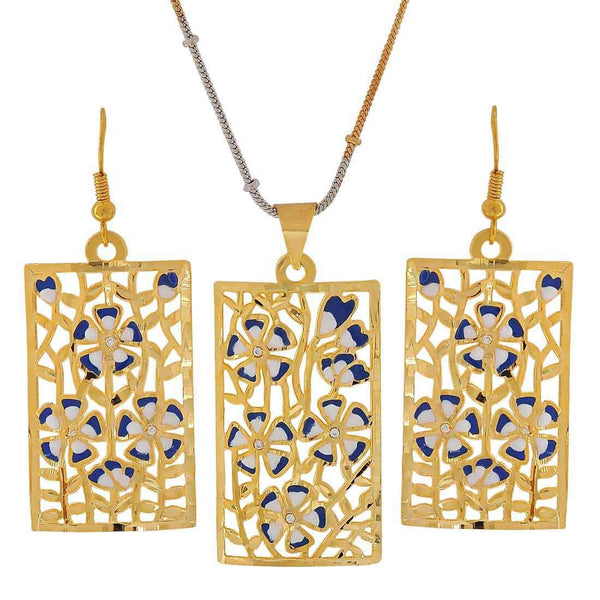 Meenakari Blue White Filigree Sangeet Ceremony Pendant Set with Earrings - MCHUJP3DC856 Meenakari Blue White Filigree Sangeet Ceremony Pendant Set with Earrings - MCHUJP3DC856