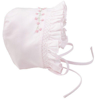 NWT Feltman Brothers White Pink Smocked Baby Bonnet Newborn Girls Boutique 6 9 M