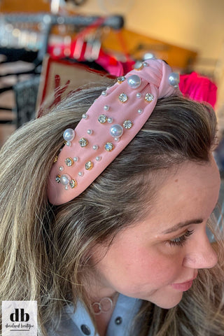 Rhinestone & Pearl Headband - Light Pink