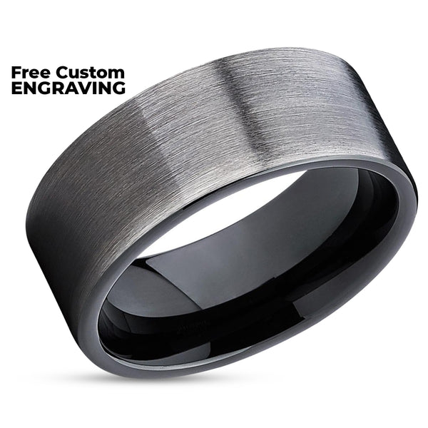 Tungsten Wedding Band Ring 12mm for Men Women Comfort Fit Black Pipe Cut Brushed FREE Custom Laser Engraving Lifetime Guarantee 