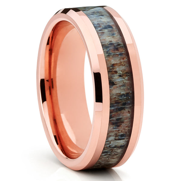 Deer Antler Wedding Band Tungsten Cherry Wood Antler Band Black Ring Clean Casting Jewelry